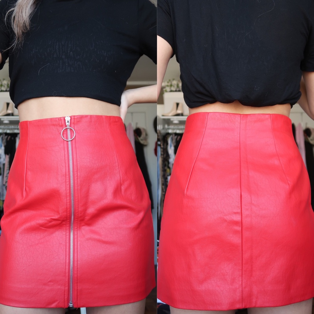 Red Leather Mini Skirt Size Small